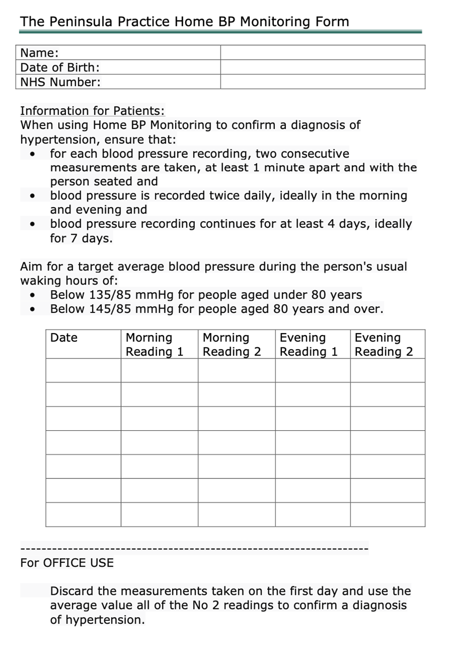 BP monitor form
